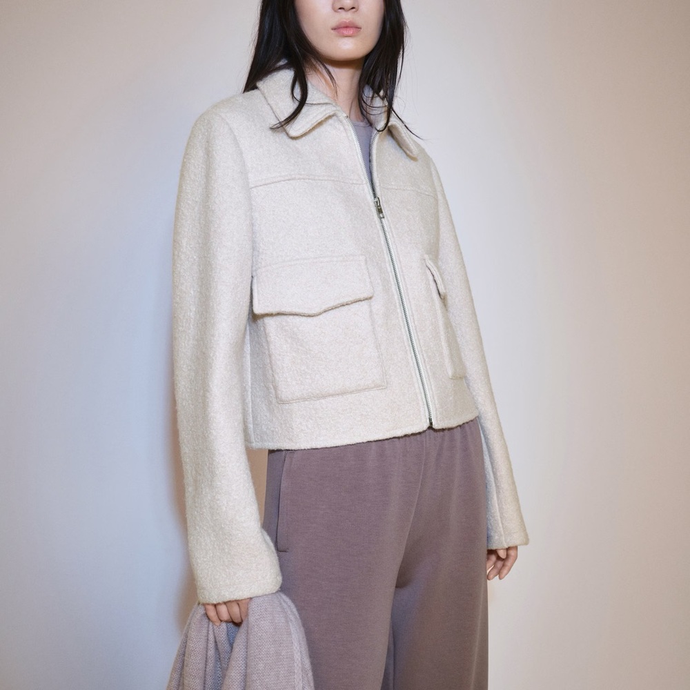 Mango Wool Blend Cream Jacket